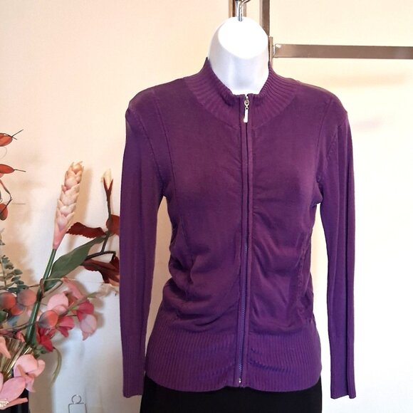 NWT Purple Knit Zip-Up Open Front Cardigan Lightweight Ladies Sweater - Picture 5 of 9